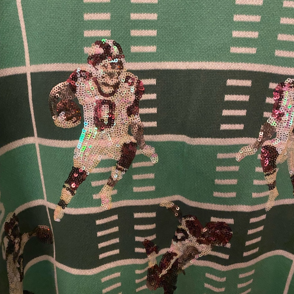 QUEEN OF SPARKLES Green Sequin Football Touchdown Cardigan - Picture 5 of 16